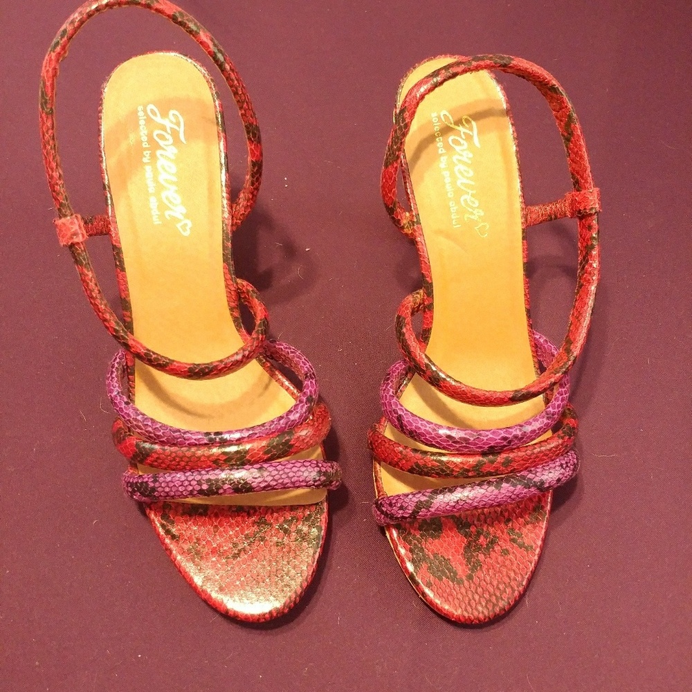 Strappy snake print heels